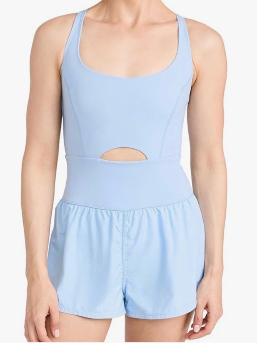 FP Movement by Free People Light Blue Scoop-Neck Romper